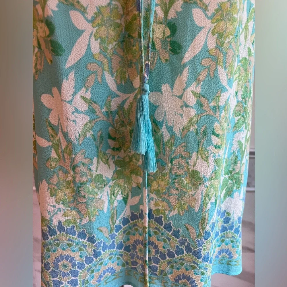 New Sleeveless Tassel Blue Torques Floral Blouses Sz M - Picture 4 of 12
